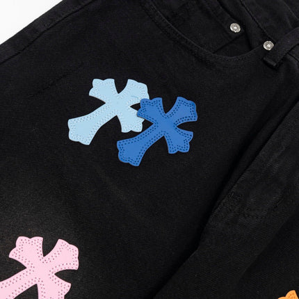SHORT NOIR AVEC PATCH CROIX MULTICOLORE CHROME HEARTS