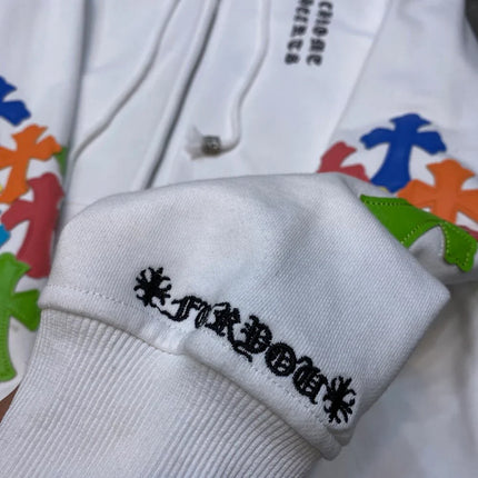 Sweat à capuche zippé avec patch croix multicolore Chrome Hearts blanc