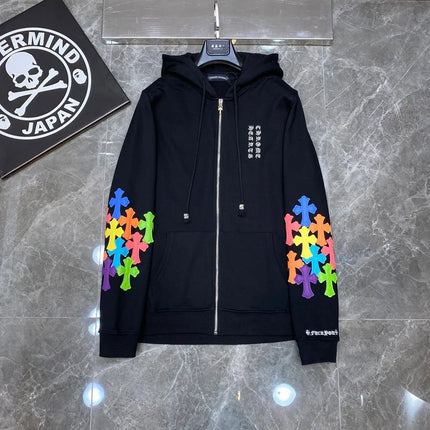 Sweat à capuche zippé avec patch croix multicolore Chrome Hearts noir