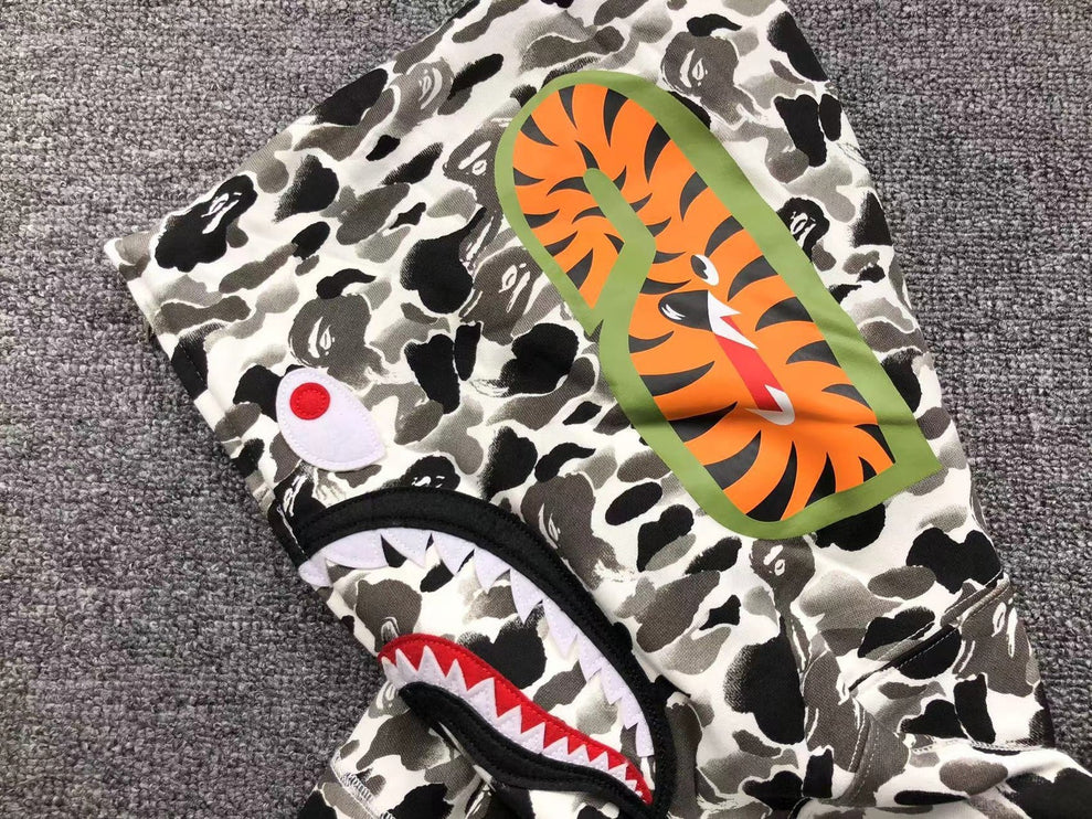 Sweat à capuche zippé intégral BAPE ABC CAMO SHARK GRIS