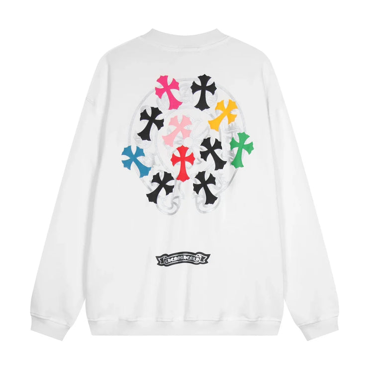 Sweat-shirt blanc avec logo fer à cheval et croix colorée CHROME HEARTS