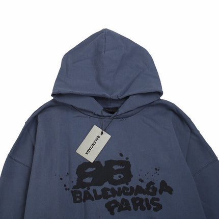 Balenciaga Paris Graffiti Hoodie - Blue