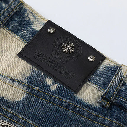 JEAN CHROME HEARTS TIE DYE BLANC ORANGE AVEC PATCH CROIX