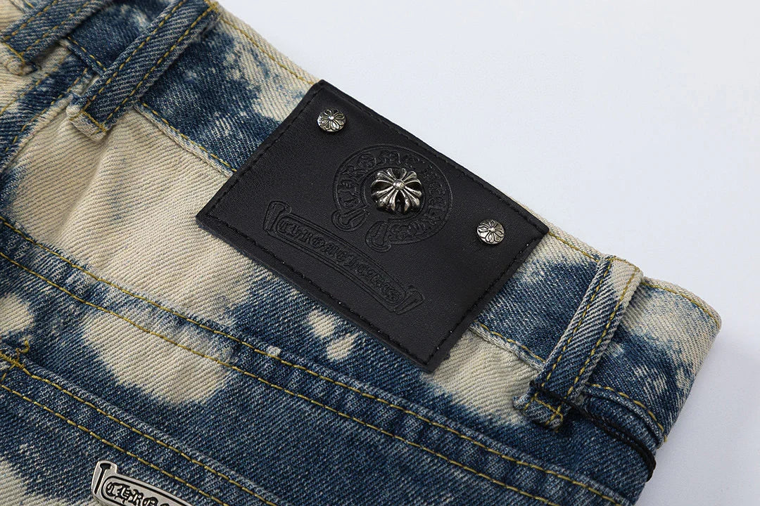 JEAN CHROME HEARTS TIE DYE BLANC ORANGE AVEC PATCH CROIX