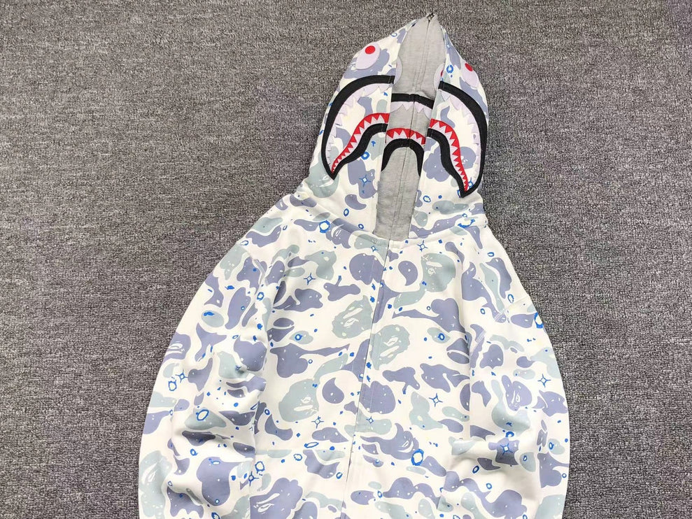 Sweat à capuche entièrement zippé BAPE SPACE CAMO DOUBLE SHARK BLANC