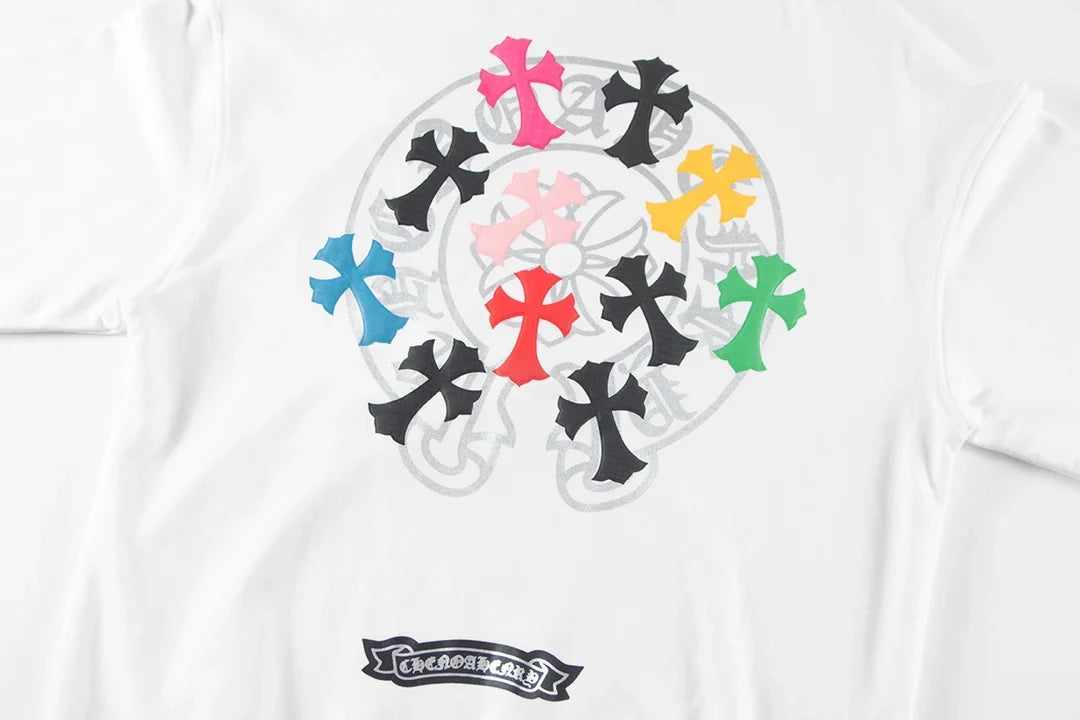 Sweat-shirt blanc avec logo fer à cheval et croix colorée CHROME HEARTS