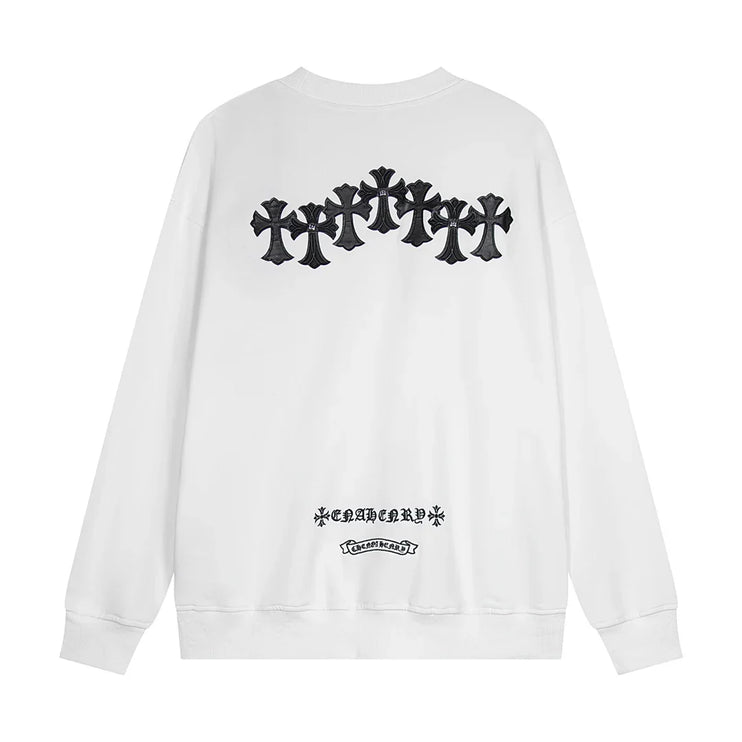 SWEAT-SHIRT BLANC AVEC PATCH CROIX CHROME HEARTS