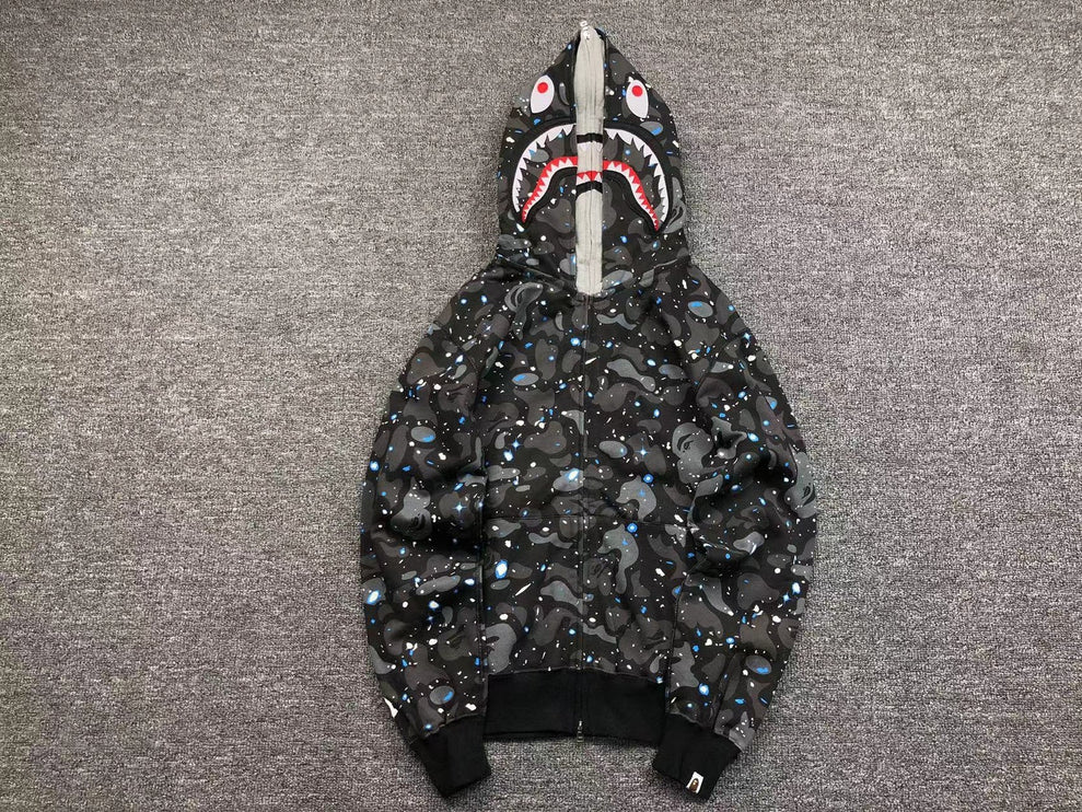 Sweat à capuche zippé BAPE SPACE CAMO DOUBLE SHARK NOIR