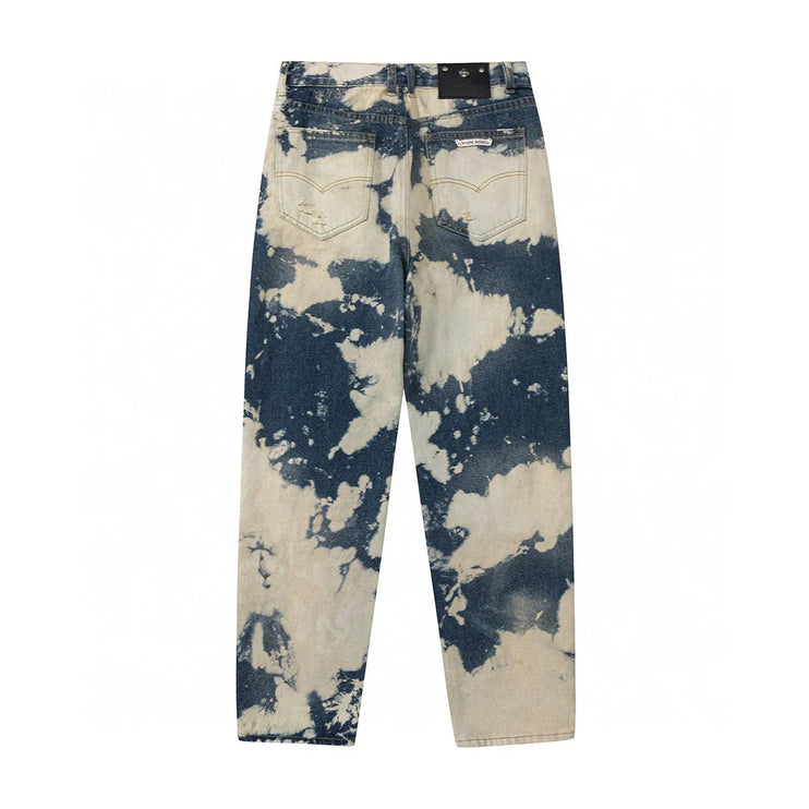JEAN CHROME HEARTS TIE DYE BLANC ORANGE AVEC PATCH CROIX