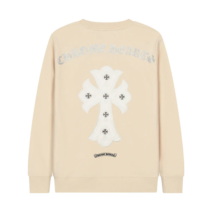 Sweat-shirt beige avec patch croix blanches CHROME HEARTS
