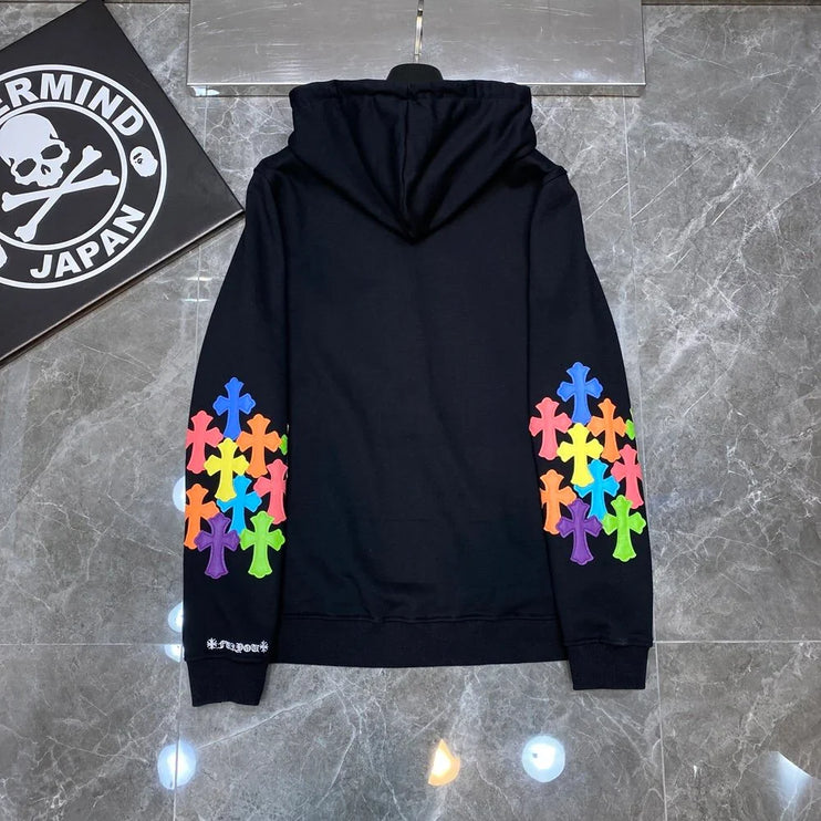 Sweat à capuche zippé avec patch croix multicolore Chrome Hearts noir