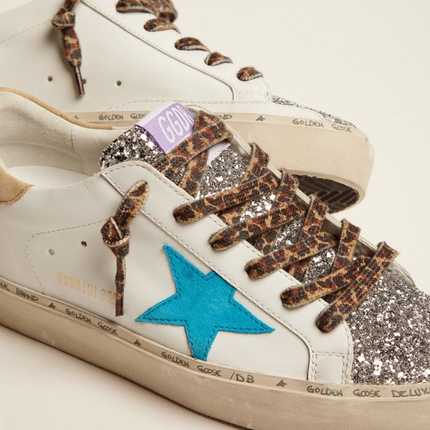 GOLDEN GOOSE Star Ltd Sneakers With Silver Glitter Tongue And Cyan-blue Suede Star