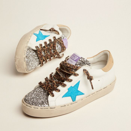 GOLDEN GOOSE Star Ltd Sneakers With Silver Glitter Tongue And Cyan-blue Suede Star