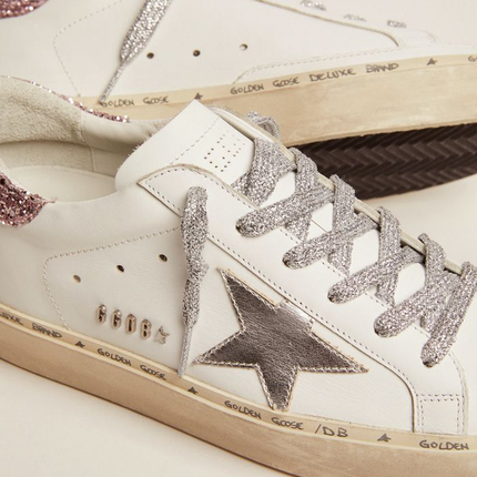 GOLDEN GOOSE Star Sneakers With Silver Laminated Leather Star And Quartz-pink Glitter Heel Tab