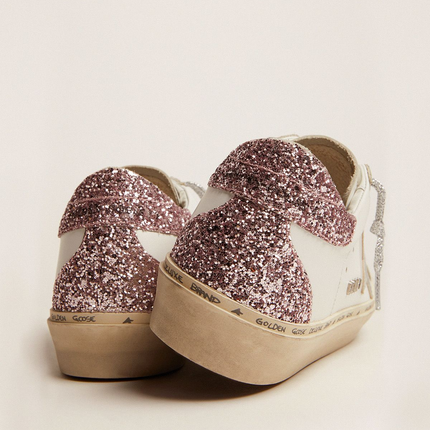 GOLDEN GOOSE Star Sneakers With Silver Laminated Leather Star And Quartz-pink Glitter Heel Tab