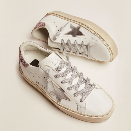 GOLDEN GOOSE Star Sneakers With Silver Laminated Leather Star And Quartz-pink Glitter Heel Tab
