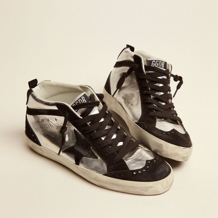 GOLDEN GOOSE Mid Star Ltd Sneakers In Silver Laminated Leather And Black Suede