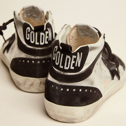 GOLDEN GOOSE Mid Star Ltd Sneakers In Silver Laminated Leather And Black Suede