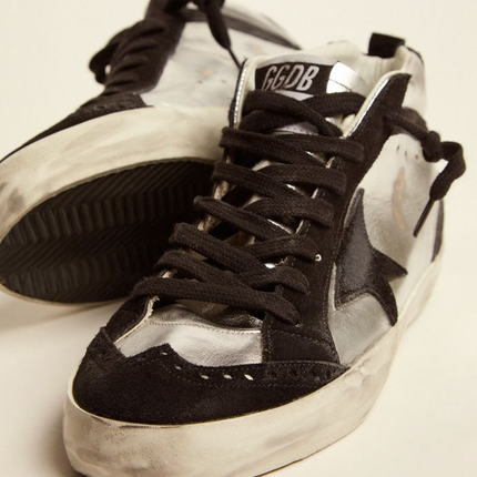 GOLDEN GOOSE Mid Star Ltd Sneakers In Silver Laminated Leather And Black Suede