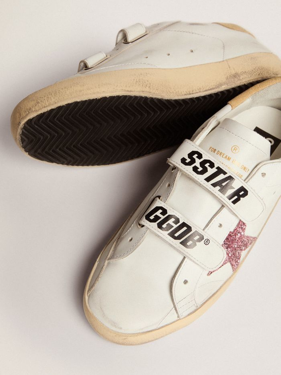 GOLDEN GOOSE Old School Sneakers With Pink Glitter Star And Sand-colored Suede Heel Tab