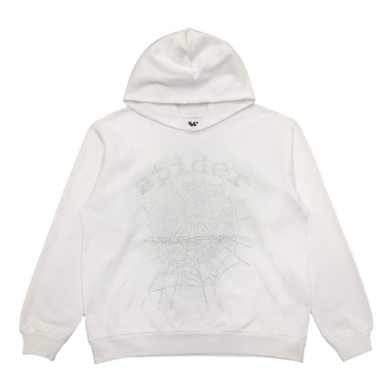 Sweat à capuche Web SP5DER OG strass blanc
