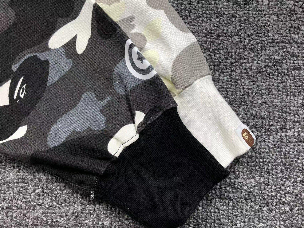 Sweat à capuche entièrement zippé BAPE CITY CAMO HALF SHARK BLANC/NOIR