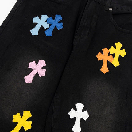 SHORT NOIR AVEC PATCH CROIX MULTICOLORE CHROME HEARTS