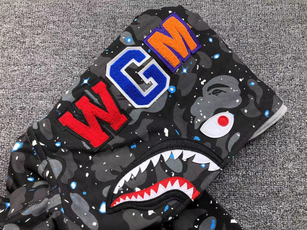 Sweat à capuche zippé BAPE SPACE CAMO DOUBLE SHARK NOIR