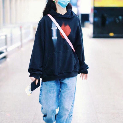 Balenciaga Black Hoodie with "I Love" Graphic