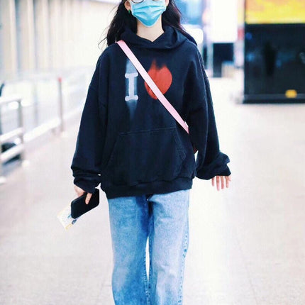 Balenciaga Black Hoodie with "I Love" Graphic