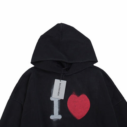 Balenciaga Black Hoodie with "I Love" Graphic
