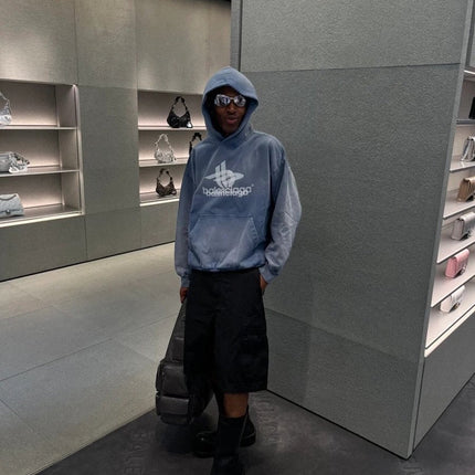 BALENCIAGA GRAPHIC LOGO HOODIE BLUE