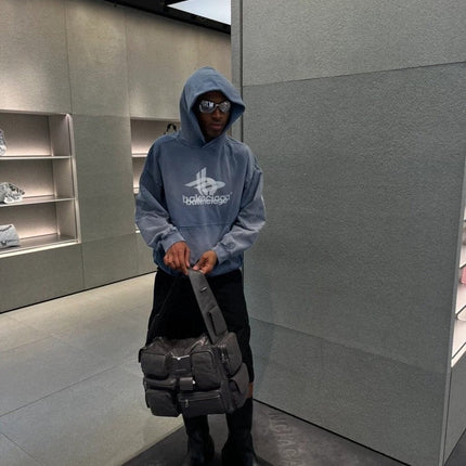 BALENCIAGA GRAPHIC LOGO HOODIE BLUE