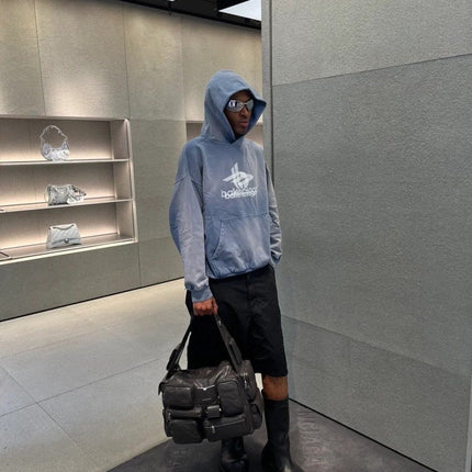 BALENCIAGA GRAPHIC LOGO HOODIE BLUE