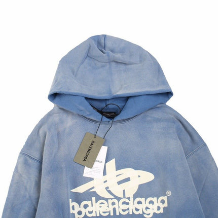 BALENCIAGA GRAPHIC LOGO HOODIE BLUE