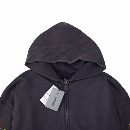 BALENCIAGA ZIP-UP HOODIE WASHED GREY