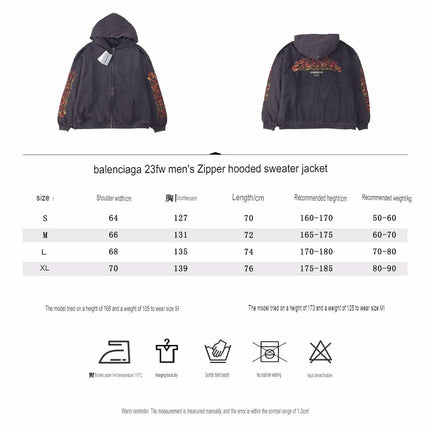 BALENCIAGA ZIP-UP HOODIE WASHED GREY