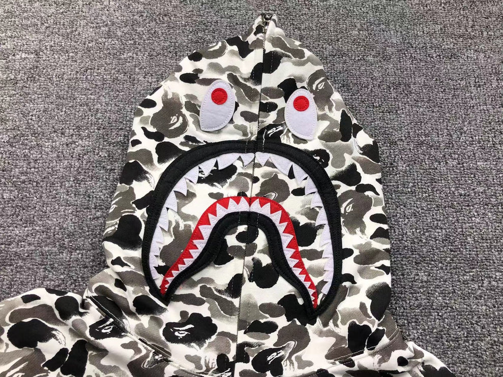 Sweat à capuche zippé intégral BAPE ABC CAMO SHARK GRIS