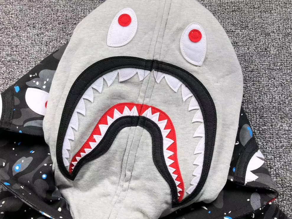 Sweat à capuche zippé BAPE SPACE CAMO DOUBLE SHARK NOIR