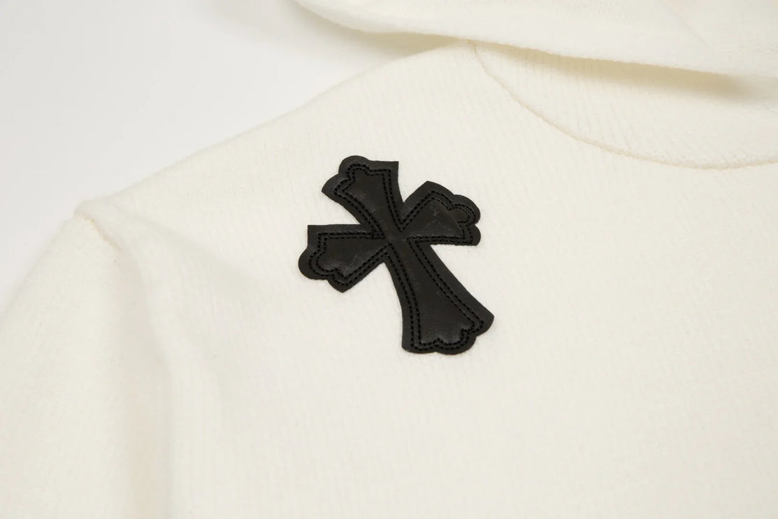Sweat à capuche avec patch croix noire Chrome Hearts blanc
