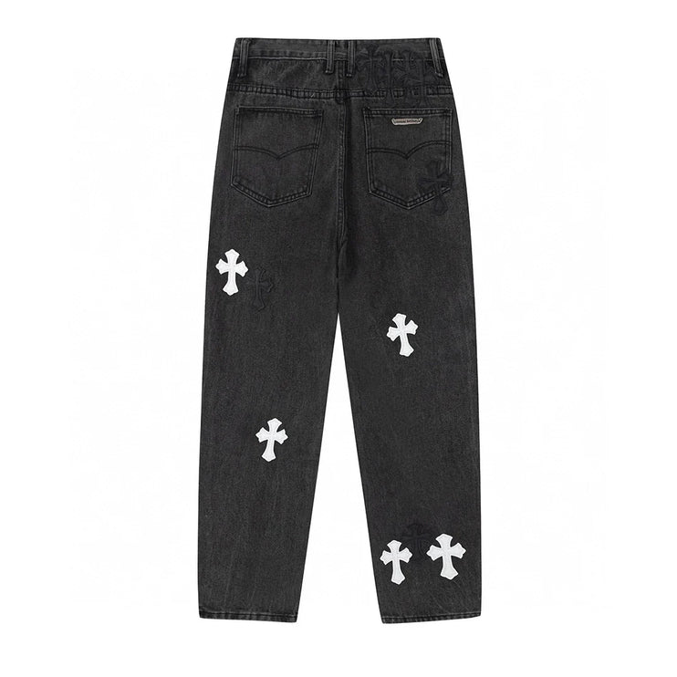 JEAN NOIR AVEC PATCH CROIX BLANCHE CHROME HEARTS