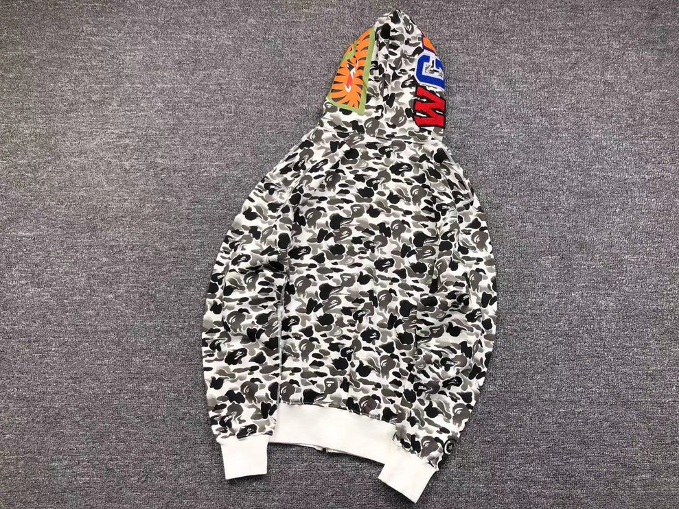Sweat à capuche zippé intégral BAPE ABC CAMO SHARK GRIS