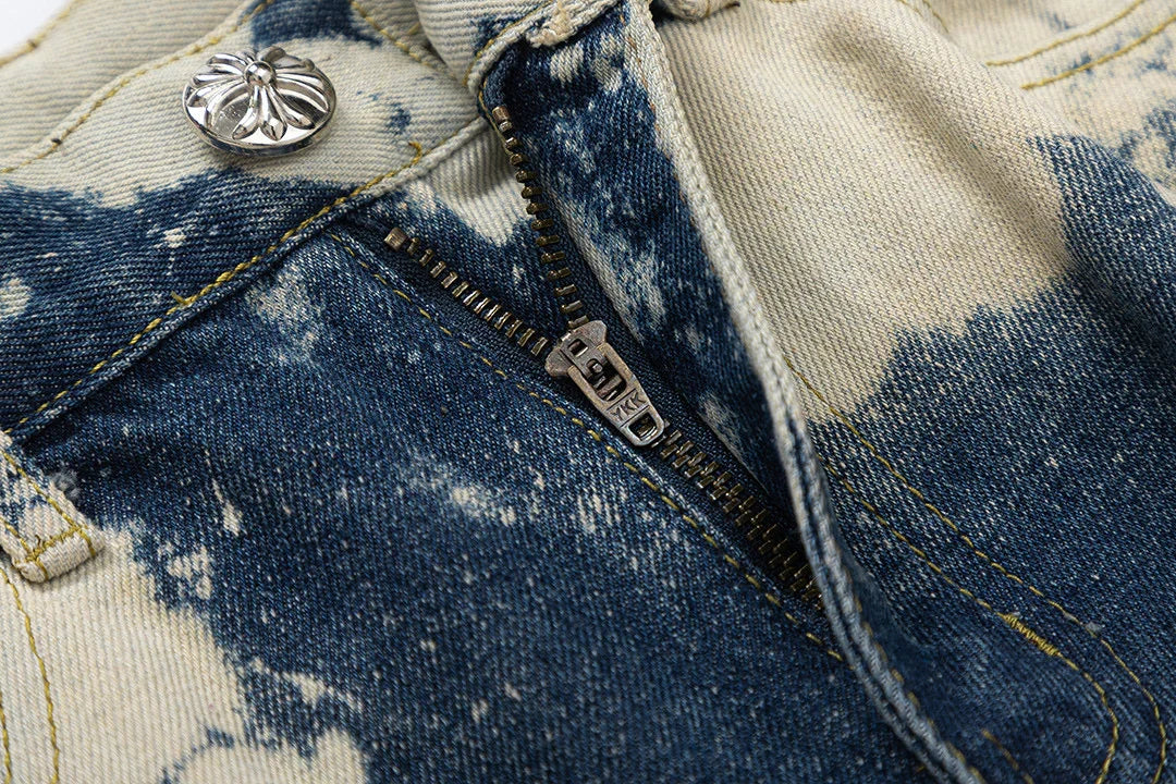 JEAN CHROME HEARTS TIE DYE BLANC ORANGE AVEC PATCH CROIX