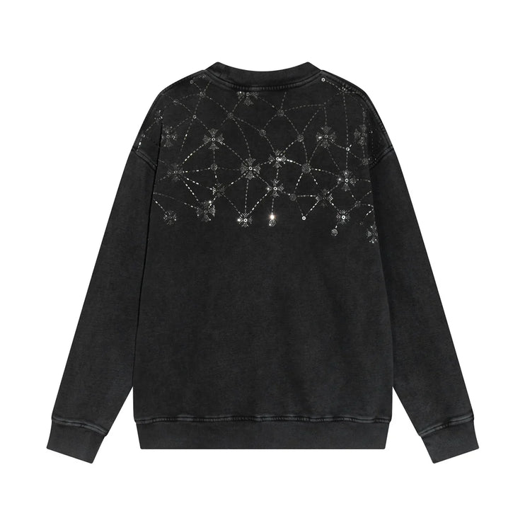 Sweat-shirt en réseau de strass CHROME HEARTS noir délavé