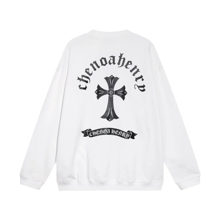 SWEAT-SHIRT CHROME HEARTS BLACK CROSS BLANC