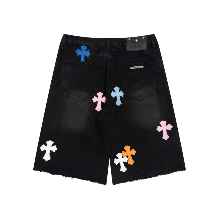 SHORT NOIR AVEC PATCH CROIX MULTICOLORE CHROME HEARTS