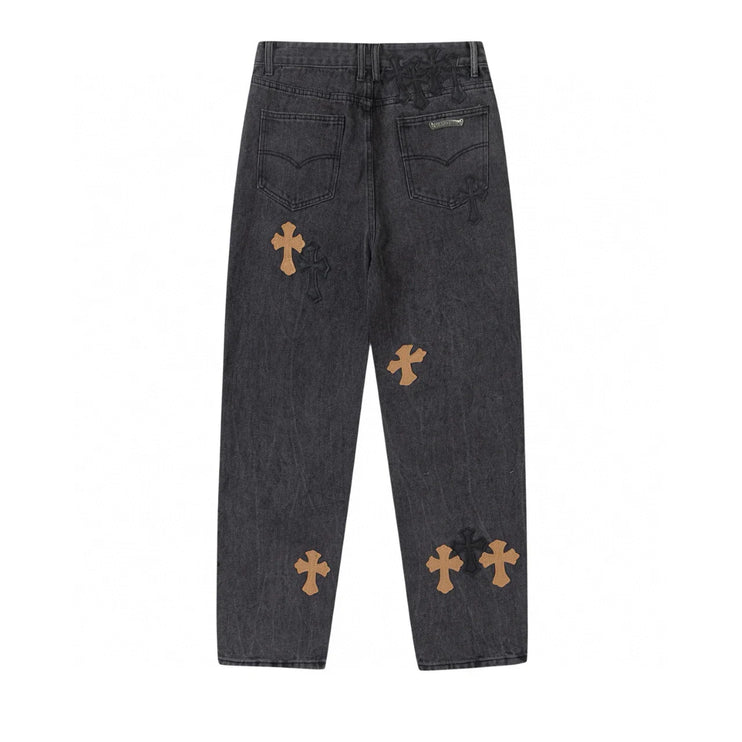 JEAN NOIR AVEC PATCH CROIX MARRON CHROME HEARTS